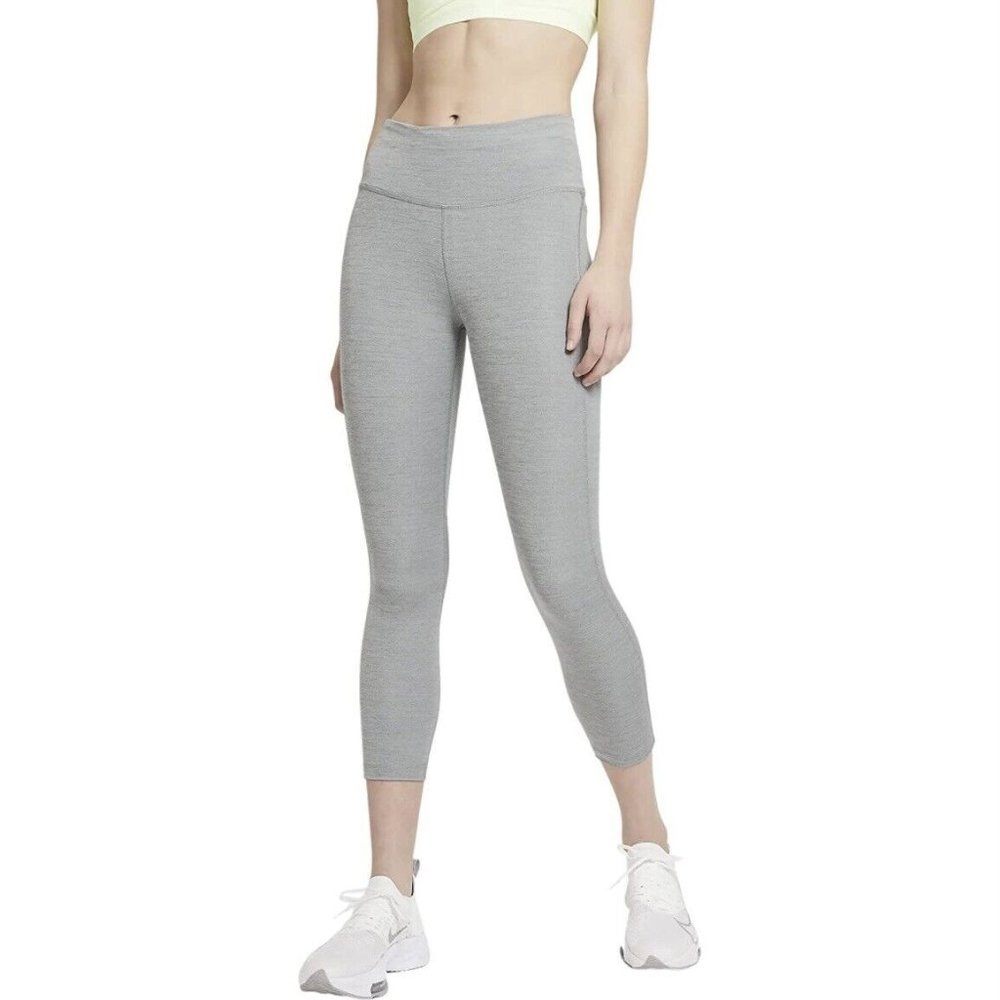 Nike Fast Womens Mid-Rise Crop Running Leggings Gray Size Large